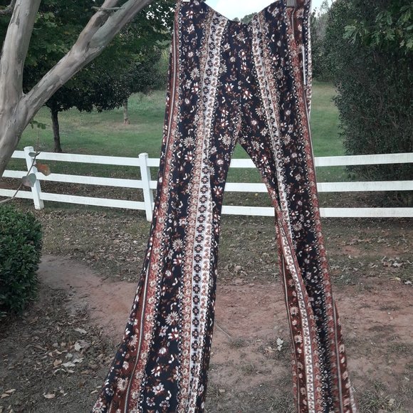 NEW Boho Wide Leg Leggings Boot Cut Yoga Pant Flared Bottom Floral Striped Print - Picture 7 of 10